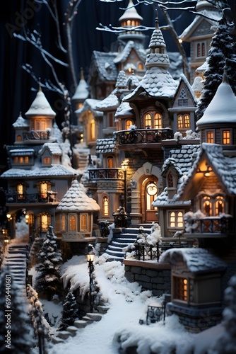Winter fairy tale castle in the snow. Christmas and New Year concept