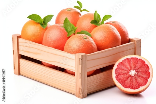 White Background Showcasing A Wooden Box Of Grapefruit