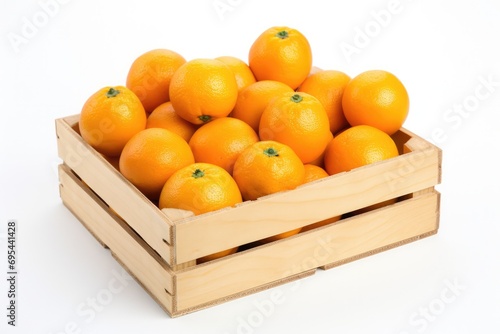 The Wholesomeness Of Fresh Oranges Encased In A Wooden Box On A Clean White Background