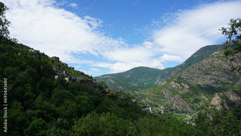 The stunning mountain view from a hiking trail in Aixirivall in Andorra, in the month of June