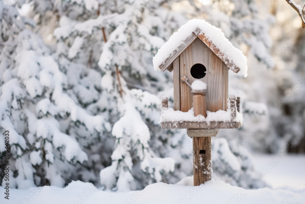 Snow-Covered Birdhouse Captures Winter Beauty