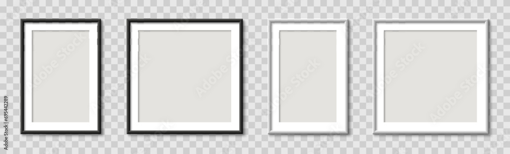 Picture photo frame realistic set empty mockup, wall presentation, frames with shadow, blank frame border mockups, isolated pictures frames mock-up in different forms - stock vector - obrazy, fototapety, plakaty 