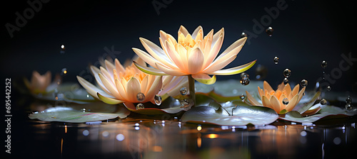 Rain-Drenched Water Lily in Subtle Peach Fuzz Tones, Captivatingly Serene with Copy Space