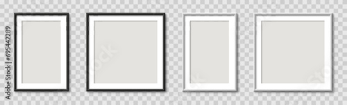 Picture photo frame realistic set empty mockup, wall presentation, frames with shadow, blank frame border mockups, isolated pictures frames mock-up in different forms - stock vector photo