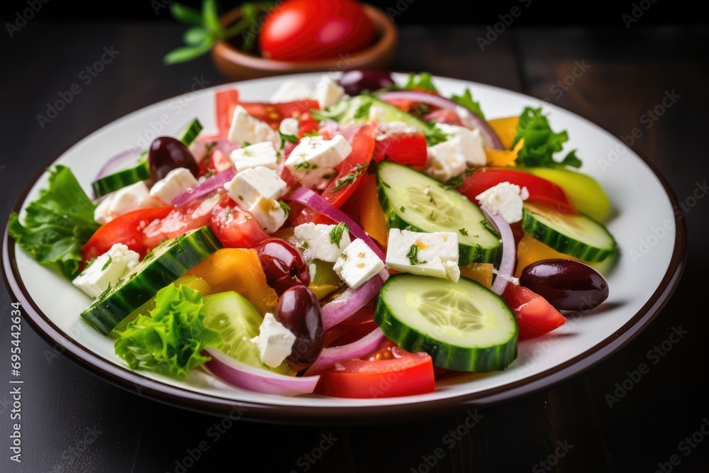 Fresh And Healthy Option: Greek Salad Served On A Plate