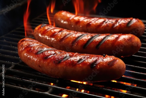 Grilled Juicy Sausages On Grill photo