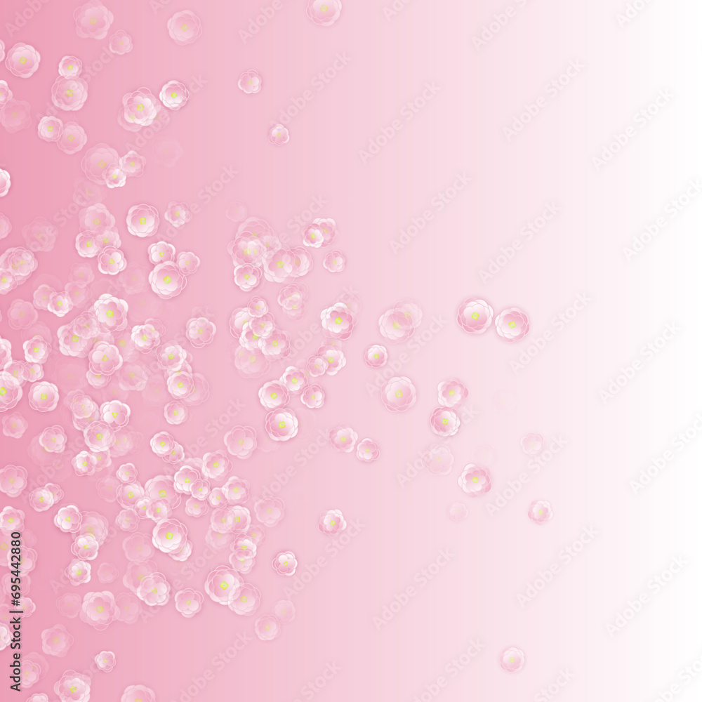 Spring tree flowers, airy flying blossom on rose color background. Pink sakura blossom falling Valentine's romantic vector. Natural marrige decor of chinese cherry flowers. Asian poster background. Spring tree flowers, airy flying blossom on rose color background. Pink sakura blossom falling Valentine's romantic vector. Natural marrige decor of chinese cherry flowers. Asian poster background.