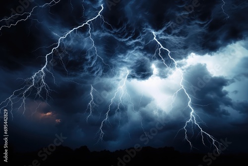 Lightning Strikes Against Dark Cloudy Sky, Illustration