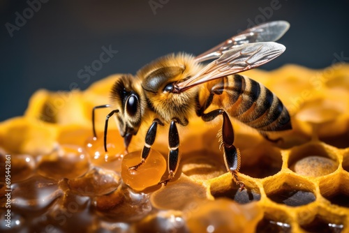 Close-Up Shot Of A Bee Gathering Honey In A Hive
