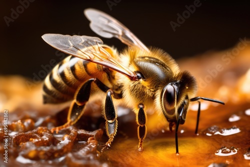Close-Up Shot Of A Honeybee Gathering Nectar In Its Hive © Anastasiia