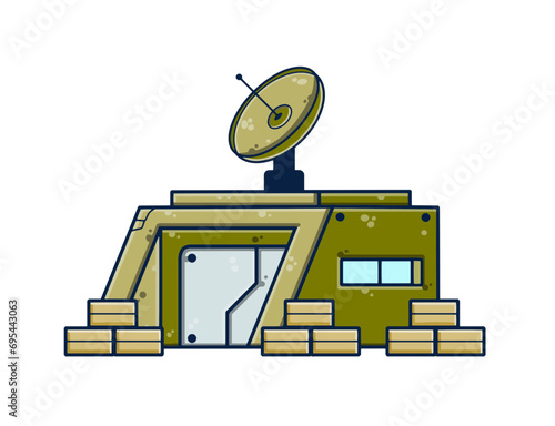 Military base. Army post. Protective building. Modern military camp. Flat cartoon isolated on white background