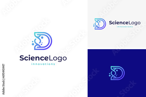 Colorful letter D creative with science technology logo design vector, Science logo design template