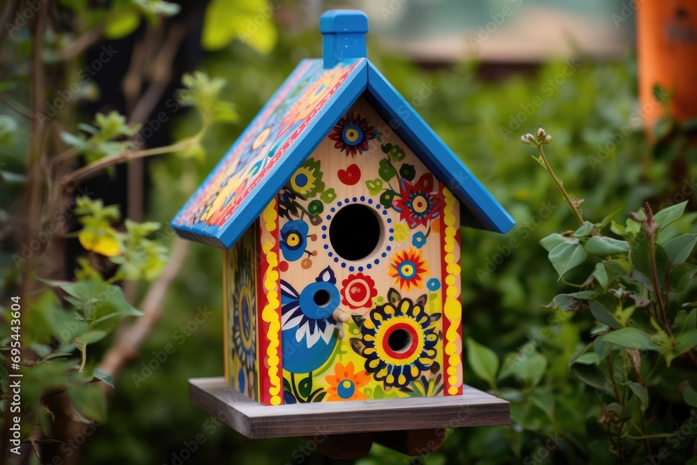 Vibrantly Painted Birdhouse With Funny Patterns Vibrantly Painted Birdhouse With Funny Patterns
