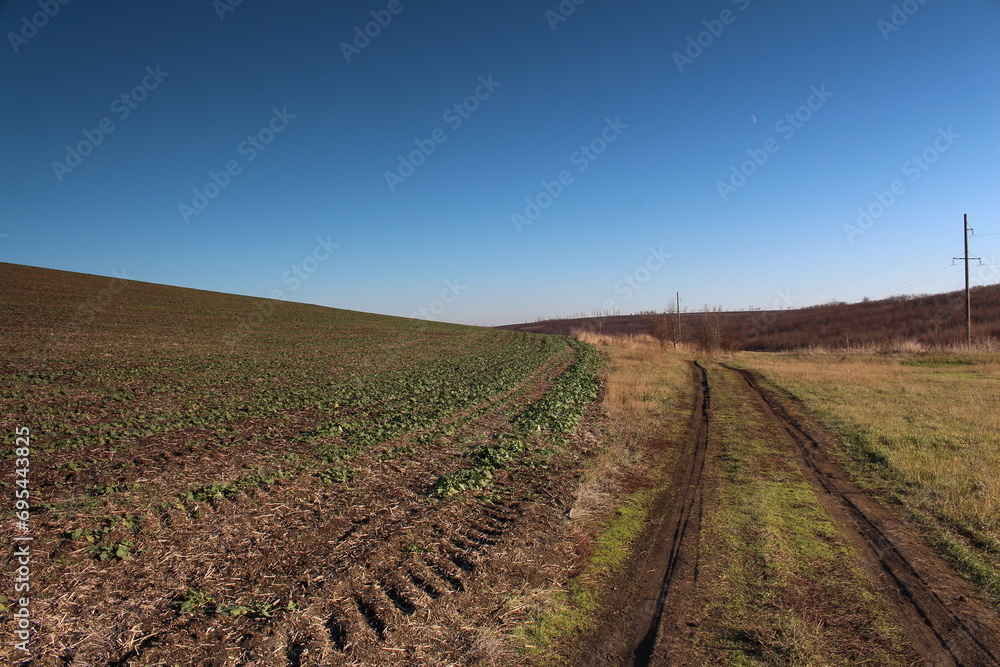 A railroad track in a field A railroad track in a field