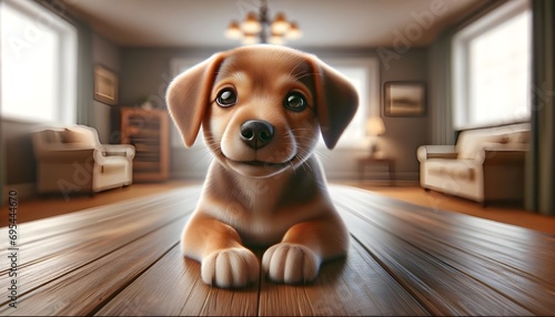 Rencontrez un chiot adorable et drôle, un ami chien brun et blanc. Isolé mais joyeux, ce joli mammifère est le compagnon idéal, symbolisant l'essence des animaux de compagnie. © Sébastien