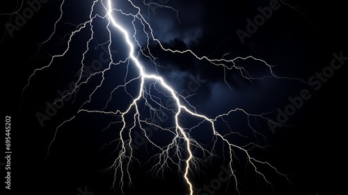 Lightning strike lighting up night sky. A powerful Lightning Bolt