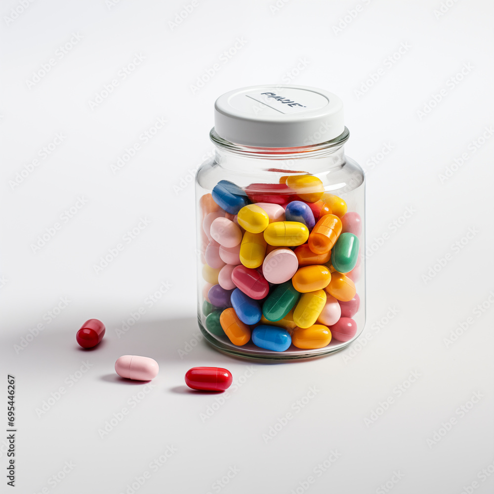 pills in a bottle isolated on white background. Generative AI pills in a bottle isolated on white background. Generative AI