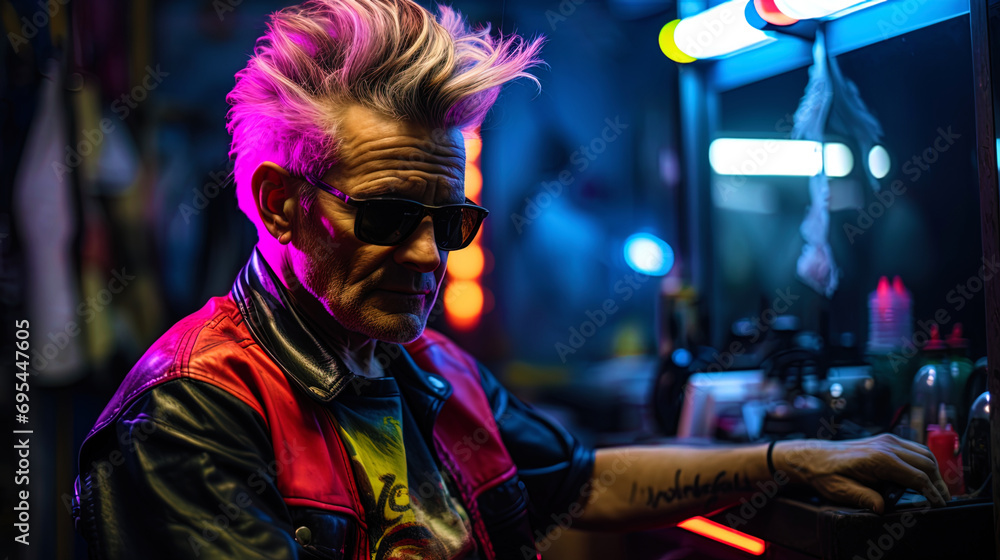A hairdresser in the style of neon: flickering shades and uniqueness