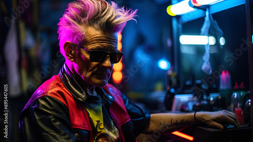 A hairdresser in the style of neon: flickering shades and uniqueness