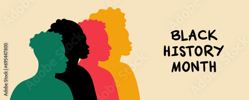 A group portrait of black people. African American men and women. Black History Month. Cartoon, flat, vector illustration