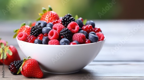 A bowl of fresh mixed berries. strawberries  blueberries  and raspberries. Healthy