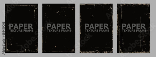 Realistic overlay of paper texture with uneven edges and scratches for the design of retro vinyl album cover. Dirt and dust photo texture graphic filter set. Overlay stamps collection, vintage effect.