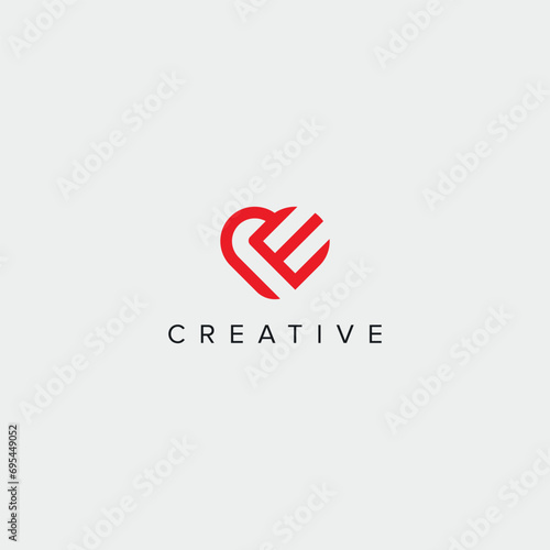 Abstract letter E heart logo vector symbol. Valentines day logotype concept.