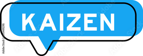 Speech banner and blue shade with word kaizen on white background