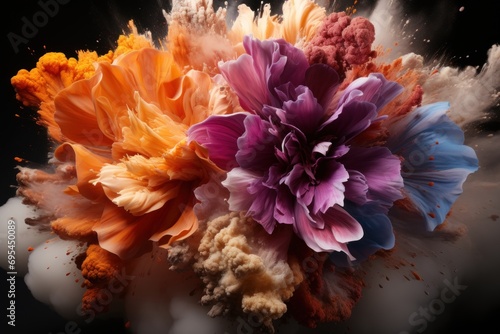  a close up of a bunch of different colored flowers on a black background 