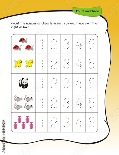 Count and trace number worksheet for kids. Counting 0 to 5, Numbers learning activity.  Counting and writing numbers, Numbers tracing worksheet, 