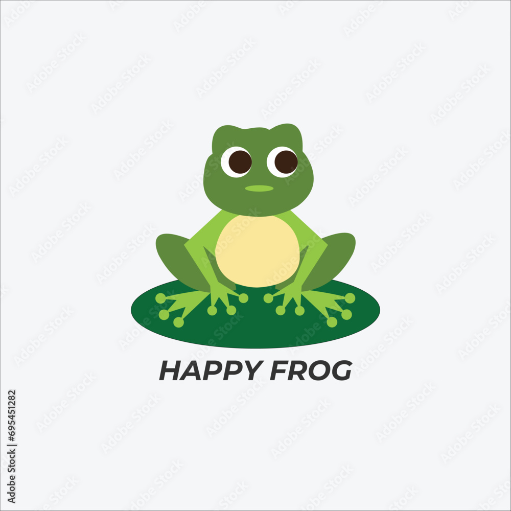 Obraz premium Green happy frog toad logo design vector