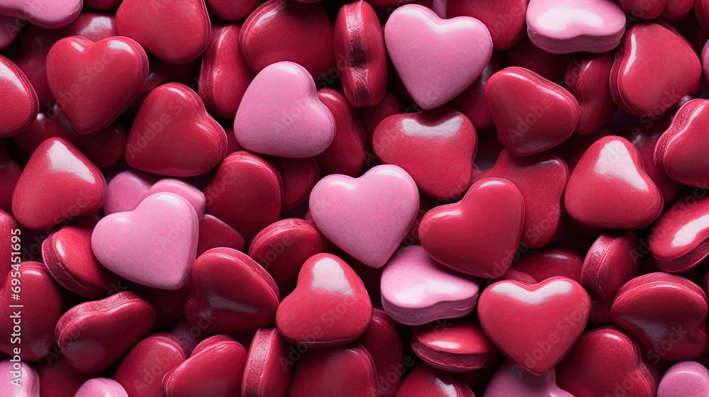 pink and red heart shaped candies in the style of detailed texture background