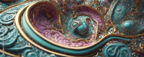 a close up of a blue and gold plate