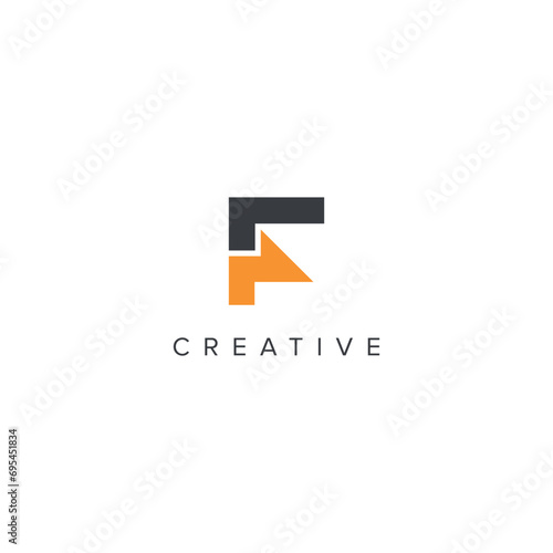 Abstract arrow logo with F letter vector template.