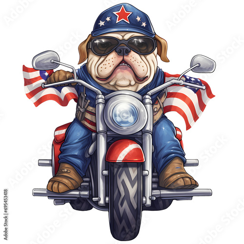 Cute Bulldog American Motorcycle Clipart Illustration photo
