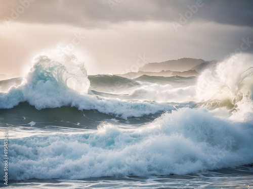Beautiful seascape with stormy ocean waves and dramatic sky