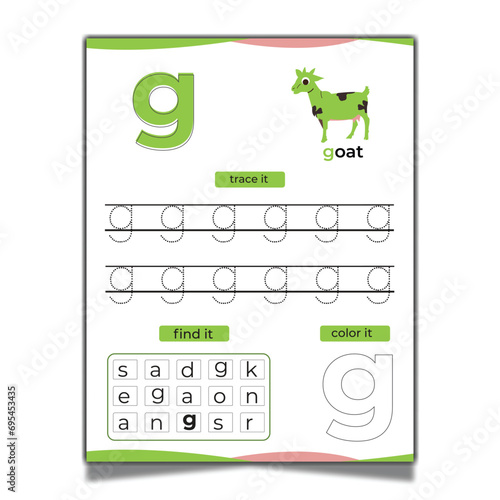 vector letter g worksheet template with goat