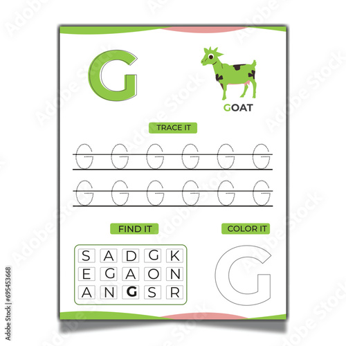  vector letter g worksheet template with goat