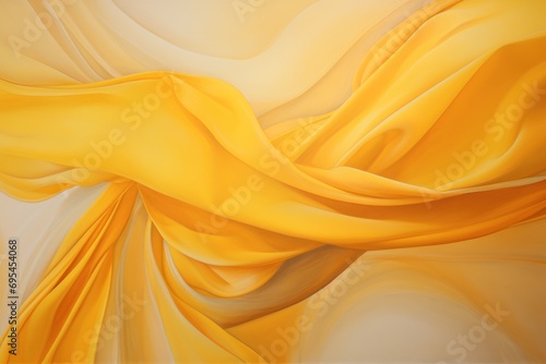 a close up of a yellow fabric with a blurry image of the fabric blowing in the wind in the background is a white square frame with a black border at the bottom.