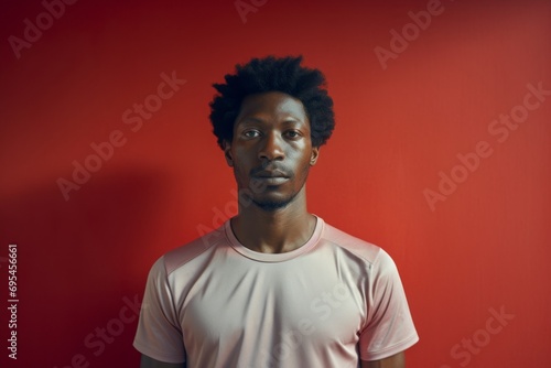 Portrait of a content afro-american man in his 30s sporting a breathable mesh jersey against a bare monochromatic room. AI Generation © Markus Schröder