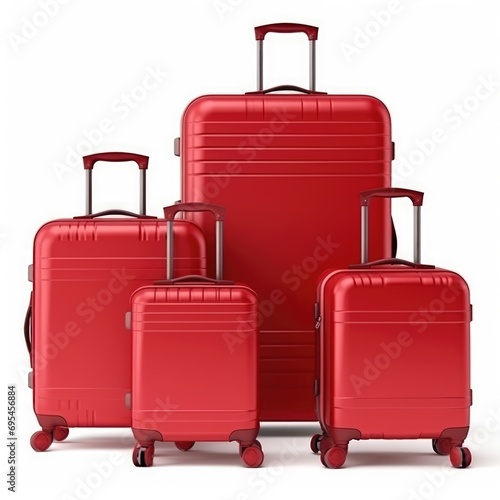 set of red travel suitcases on a white background. vacation journey concept, Time to travel