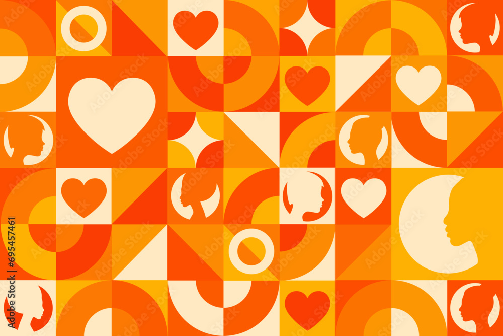 February is Teen Dating Violence Awareness Month. Seamless geometric pattern. Template for background, banner, card, poster. Vector EPS10 illustration.