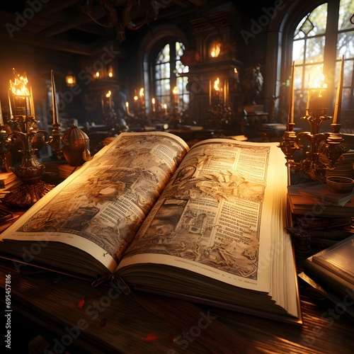 The Holy Bible in a church. 3d rendering. Computer digital drawing.