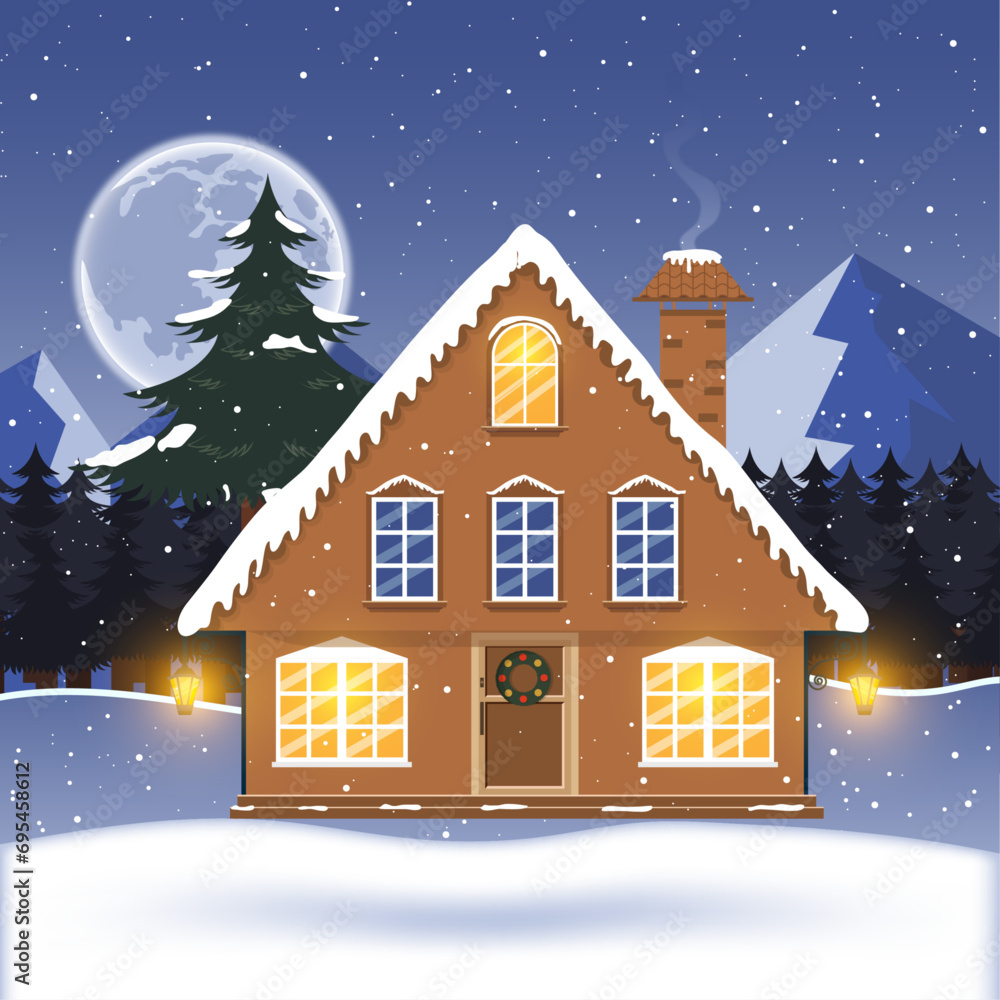 Winter landscape with a full moon Winter landscape with a full moon