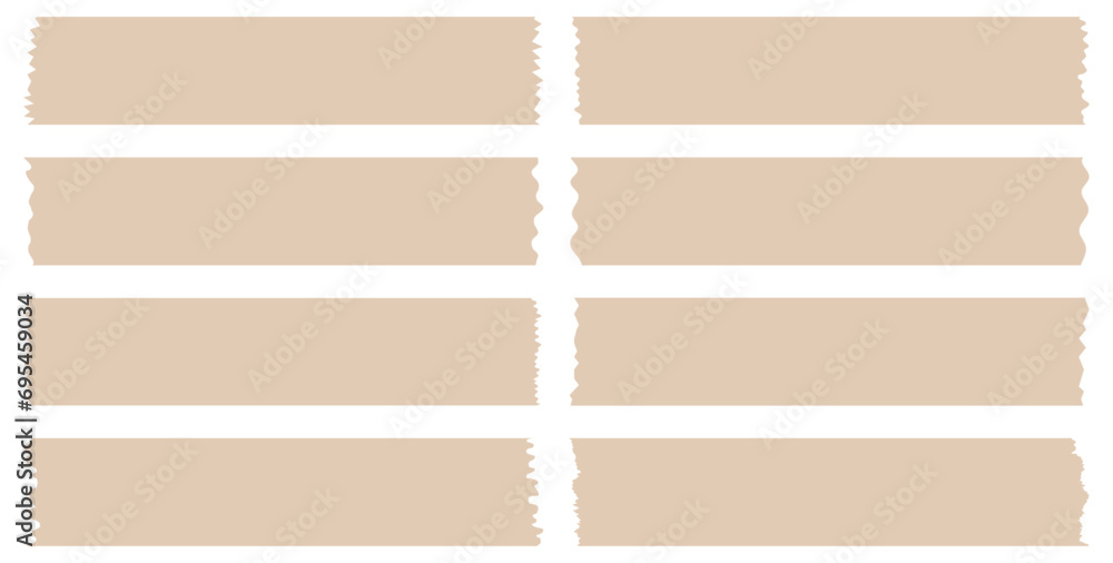 Set of brown washi tapes isolated on white. Washi tapes collection in vector. Pieces of decorative tape for scrapbooks. Torn paper - obrazy, fototapety, plakaty 