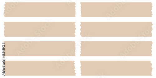 Set of brown washi tapes isolated on white. Washi tapes collection in vector. Pieces of decorative tape for scrapbooks. Torn paper