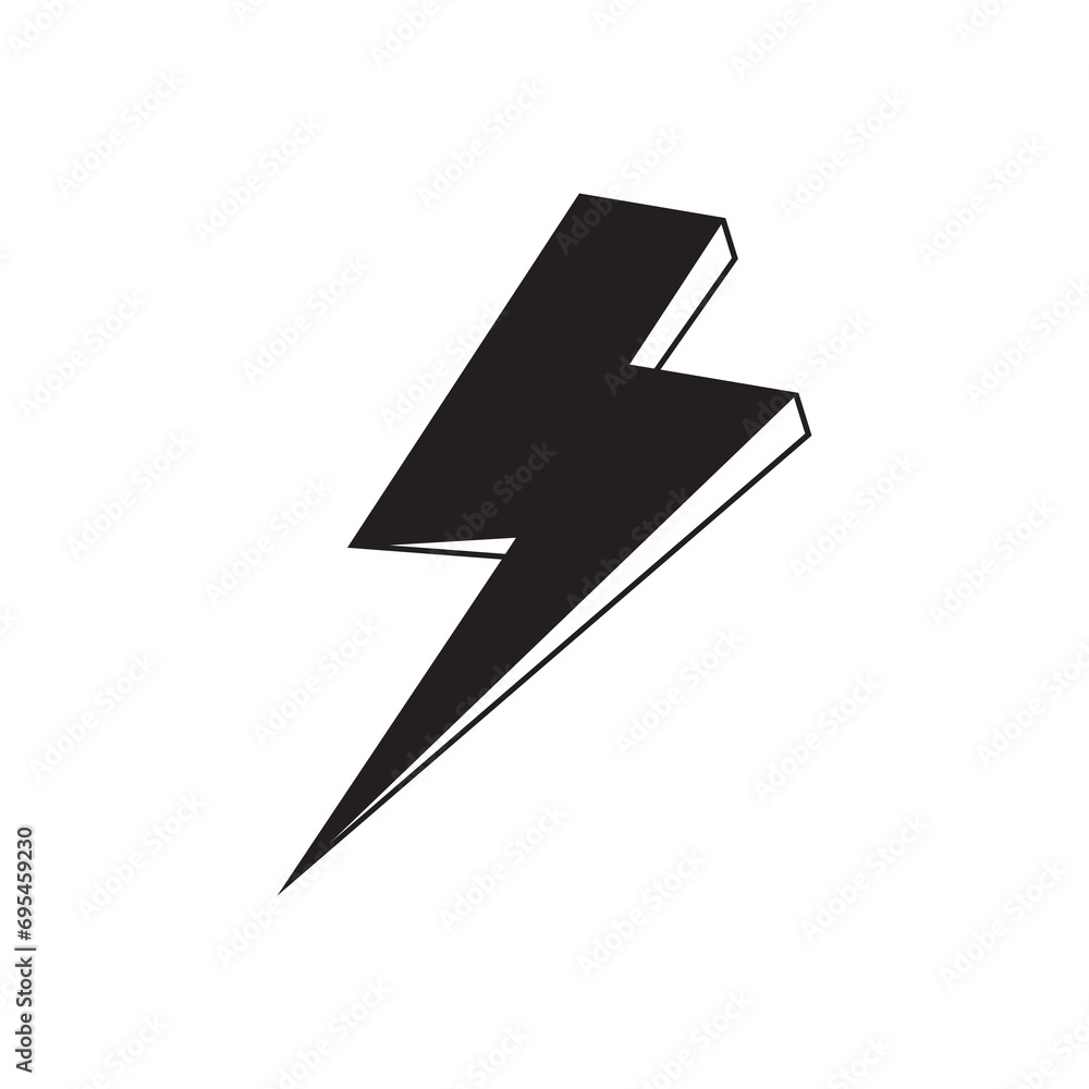 lightning icon in black and white color, 3d icon vector, logo templates lightning icon in black and white color, 3d icon vector, logo templates