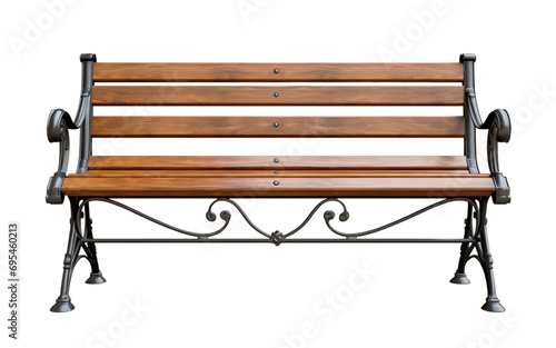 City wooden bench. A classic bench from a city park. Isolated on transparent background. photo
