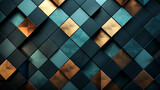 Beautiful abstract geometrical  tech background with metal shapes and golden glowing light