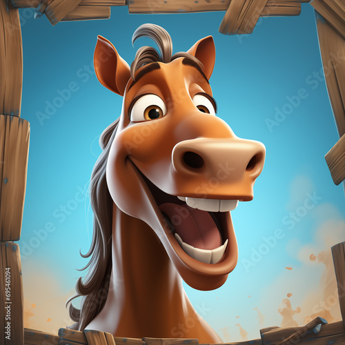 Cute and funny horse avatar. Smiling horse character. Funny horse mugshot. Horse icon.